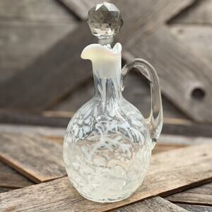 Vintage Fenton "Daisy and Fern" Opalescent Clear Glass Cruet w/ Cut Glass Topper